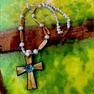 18” Vintage pearls cross necklace